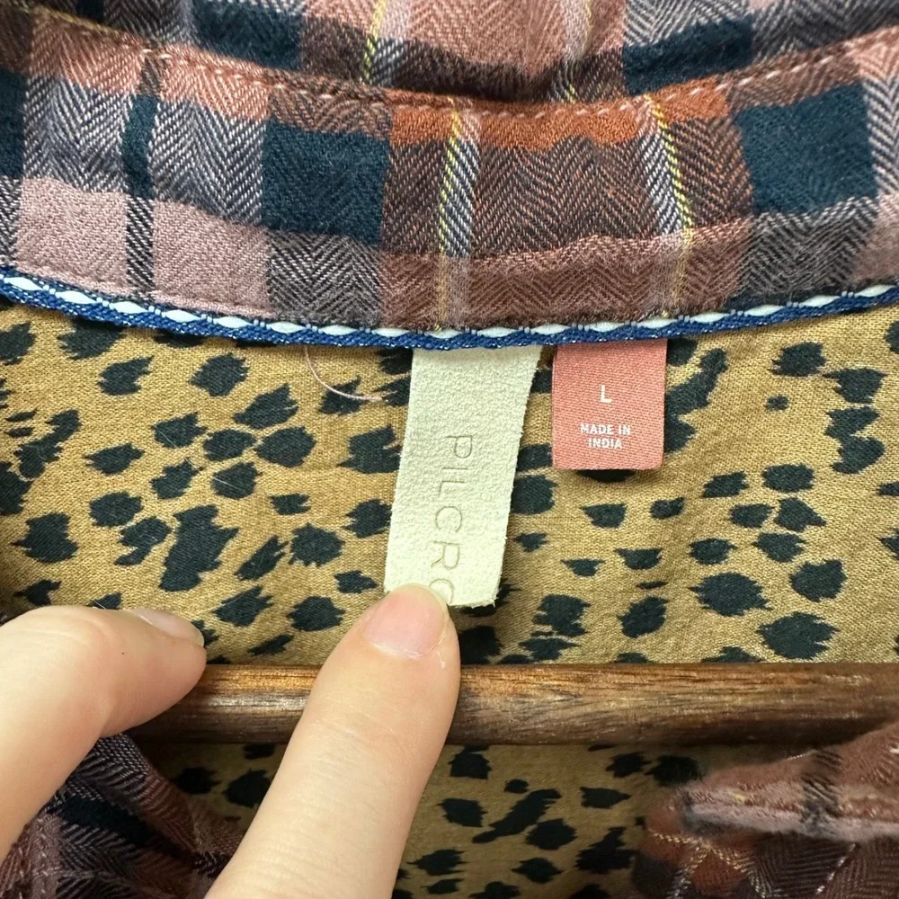 Pilcro High Low Raw Hem‎ Flannel Pink Combo L